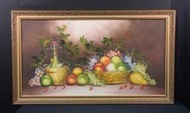 純手繪油畫 蘋果 葡萄 水果 靜物 油畫  (108CM X 57CM)