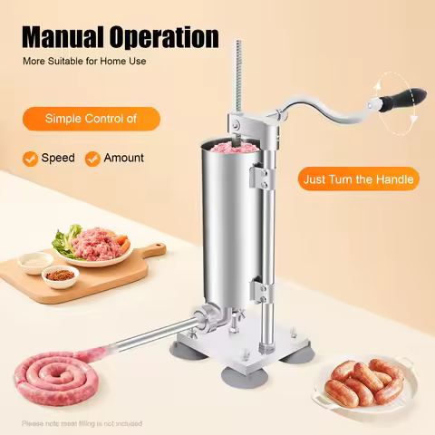 3L/6lbs Manual Sausage Stuffer, Home Use Vertical Sausage Filler Machine with 6 Different Inner Diam