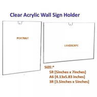 Clear Acrylic Wall Sign Holder [SET C: 5R, A6, 3R] Picture Frame