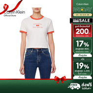 CALVIN KLEIN เสื้อยืดคอกลมแขนสั้นผู้หญิง Ringer T-shirt ทรง Baby tee รุ่น 47B808G RN6 - สีขาว-ส้ม