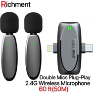 Type-c Lightning 3.5mm Jack 2.4G 65ft 50M Transmit 3 IN 1 Wireless Lavalier Lapel Microphone with Ca