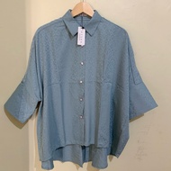 KEMEJA Aysha original Oval Oversized Shirt Sky Blue Butuk / Sky Blue Ethnic Oversized Shirt / Import