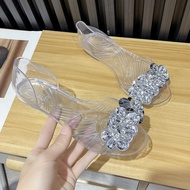 Bingbing Glitter Gel Shoes Womens Summer Crystal Flat Heel Flat Fish Mouth Transparent Outdoor Sanda
