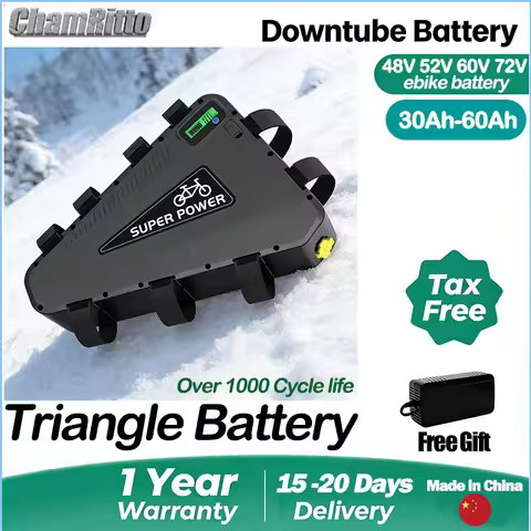 72V Electric Bike Triangle 48V 45AH Battery 52V 21700 Cell Cham-Ride 30AH 80A BMS Huge Capacity 60V 