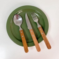 日式木柄原木刀叉勺ins抖音同款牛皮刀叉勺西餐餐具不銹鋼防腐料