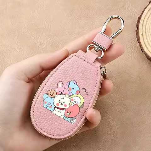 BT21 PU Leather Key Case for Car Key Wallet Pocket Holder Organizer Pouch COOKY TATA Kawaii Cartoon