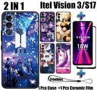 2 IN 1 BTS Case with Tempered Glass For Itel Vision 3 Itel S17 Phone Case and Curved Ceramic Screen Protector