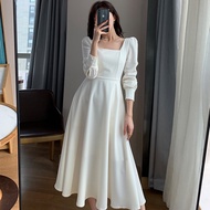 (READYSTOCK) Long Sleeves Midi Tea Dress White ROM