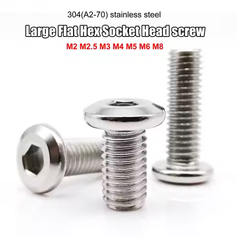 M2 M2.5 M3 M4 M5 M6 M8 304 A2 Stainless Steel Large Flat Hex Hexagon Socket Head Allen Furniture Bed