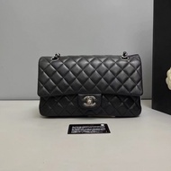 Chanel香奈兒CF中號黑銀全皮菱格包
