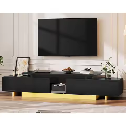 Extendable Entertainment Center 63 to 89 Inches, Modern TV Stand with 2 Door Cabinets and Open Shelf