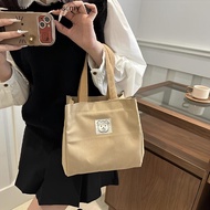 [Popularfactors] Women's Fashion Cartoon Bear Print Handbag Casual Canvas Student Handbag [MY]