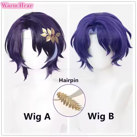2 Styles Dr. Ratio Synthetic Cosplay Wig Anime HSR Short 33cm Purple Highlights Wigs Heat Resistant 
