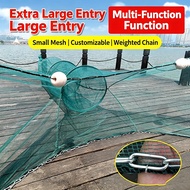Wing Style Fyke Fishing Net with Floaters & Weighted Chain, Large Entrance Nylon Fish Trap Net for P