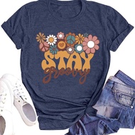 2025 NEW Stay Groovy Shirt for Womens Floral Graphic Retro Shirts Hip F5XT