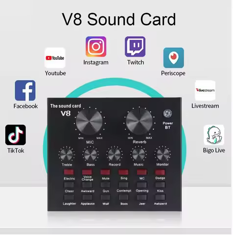 V8 V8S V8SK Audio Mixer USB External Headset Microphone Webcast Personal Live Broadcast Sound Card F