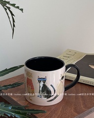 แก้วมัคเซรามิกลายแมวเหมียวป่ามายากลแนววินเทจแก้วกาแฟแก้วน้ำใช้ในบ้านแก้วอาหารเช้าความจุใหญ่ของขวัญ