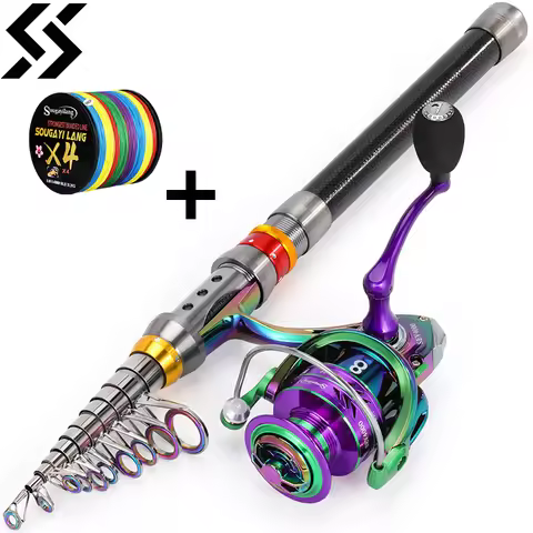 Sougayilang Spinning Fishing Rod Set 1.8-3.6M Carbon Fibre Telescopic Rod 5.0:1/4.7:1 8kg Max Drag R
