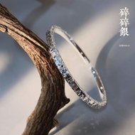 YANS PURE SILVER 999.9 Crystal Bling Bangle 足银999.9单面碎冰冰光底实心开口纯银手镯