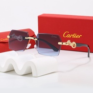 Cartier Frameless Square Sunglasses Leopard Print Decoration Multicolor Gradient Lens Sunglasses Lig