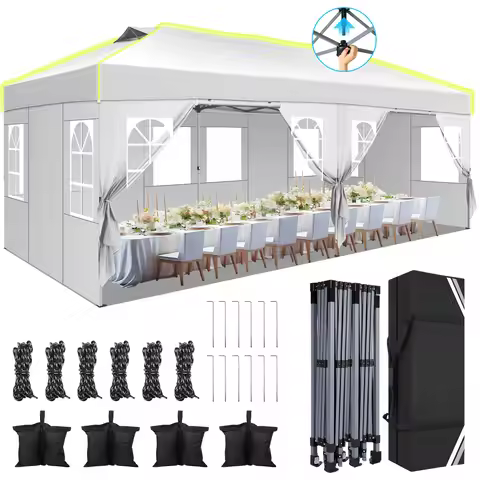 10x20 Pop Up Canopy with 6 Sidewalls One Push Setup, Grey | Outdoor Event Shelter Waterproof UPF 50+