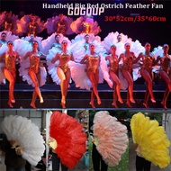 GOGUVO Folding Fan, 30*52cm 35*60cm Runway  Props Handheld Fur Fan,  Big Red Ostrich 12 Bones Carniv