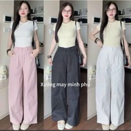 Women's Wide Leg Pants Made of High Quality Khaki Wind Silk with Elastic Waist at the Back and High 