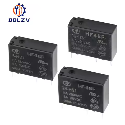 5PCS 5A 4Pin HF46F-5-HS1 HF46F-12-HS1 HF46F-24-HS1 Power Relay A Normally Open 5 V 12 V 24 V DC 5A 2