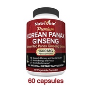 Pure Korean Red Ginseng 1600 mg - 120 Vegetarian Capsules - High Potency 5% Ginsenosides - Ginseng Root Extract Powder Provides Energy Strength Vitality &amp; Focus For Men &amp; Women