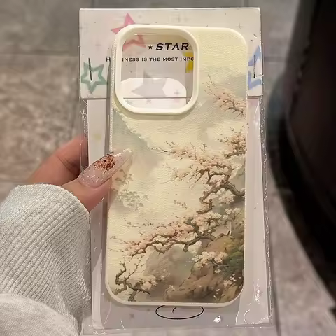 Chinese Landscape Lichee leather pattern Phone Case For Redmi A5 A3 A1 14C 13 12 12C 10 9 9A 9T 9C 8