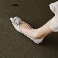 Lovito Casual Ballet Flats Plain Rhinestone French Temperament Pointed Soft Bottom Comfortable Balle