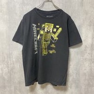古著 MINECRAFT 官方短袖遊戲印花 T 卹，黑色，XL 碼