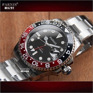 Parnis นาฬิกากลไกอัตโนมัติผู้ชายที่ยอดเยี่ยมกันน้ําส่องสว่างเหล็ก Dual Time Gmt ตารางรอบแฟชั่นแบรนด์