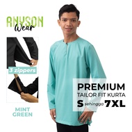 ANYSON WEAR Baju Kurta Teluk Belanga Kolar Slim Fit Lelaki Lengan Panjang Dewasa - S-7XL Plus Size (Mint Green / Hijau)