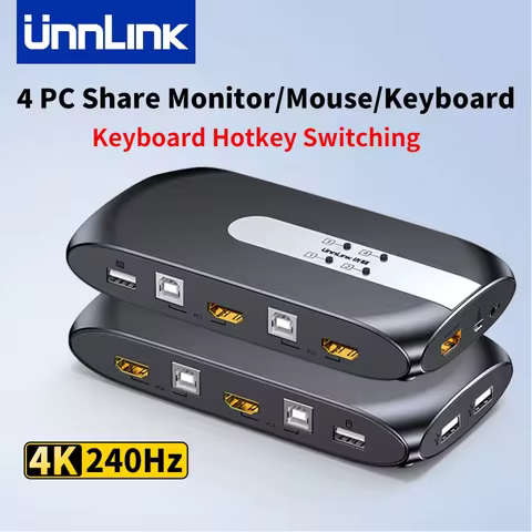 Unnlink 4K 240Hz HDMI KVM Switch 4 Ports HDMI USB Switch Selector Hot Key for 4 PC Share Monitor Mou