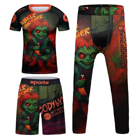 Kids 4Pcs/Set MMA Jiu jitsu Rashguard T-shirt+Pant Children Bjj Gi Wrestling Jerseys Boy Muay Thai S