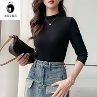 新款 保暖 上衣女韓版 ins 潮 Half high collar base shirt and top 打底衫女士半高领纯色内搭2025秋冬新款保暖内衣加厚长袖宽松上衣 Ladies Thicke