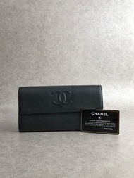 【日本直送 名牌中古包】CHANEL 香奈兒 錢包 黑色 經典雙 C 標誌 皮革 長夾 vintage 古著  u8bm3h