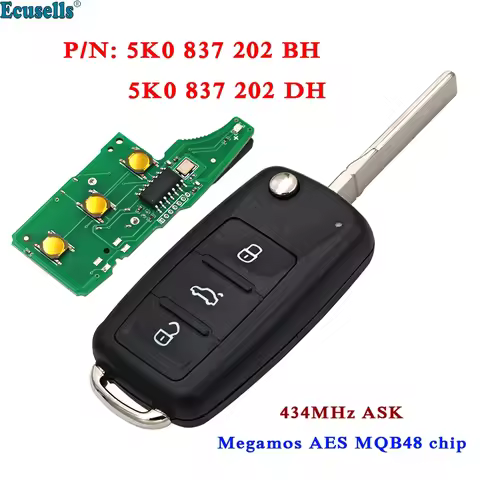 5K0837202BH 5K0837202DH 3 Buttons MQB Remote Key Fob for V-W Caddy Transporter Beetle Jetta Sharan S