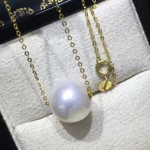 G18k Jinlu Lutong Necklace 12-13mm White Freshwater Pearl Pendant with Chain