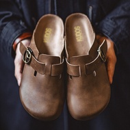 Modern Muller Shoes Crazy Horse Leather Lazy Half Slippers Men's Shoes Thick-Soled Outer Wear Cork B