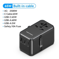Vention Travel Adapter 65W GaN Universal Travel Charger Built in Type C Cable with International Plu