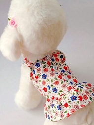 1件寵物花卉細肩帶連身裙,適用於狗/貓,春夏薄外套,防止掉毛和防曬