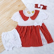 Stelan Baju Dress Bando &amp; Celana Usia 3-12 Bulan Anak Bayi Perempuan. Setelan Pakaian Baby Cewek Kisaran 1 Tahun