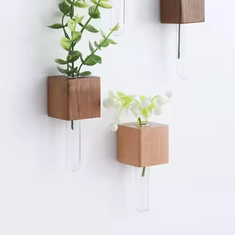 Wooden Test Tube Vase DIY Flower Arrangement Magnetic Simulation Flower Vase Refrigerator Sticker Ho
