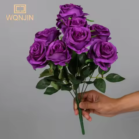 9 Heads Purple Artificial Flowers Home Decoration 9 Color Beauty Silk Fake Flower Especial for Weddi
