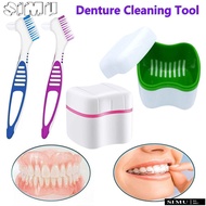 SIMULR Dentures Container with Basket Durable Cleaning Tool Storage Box Cleaner Brush