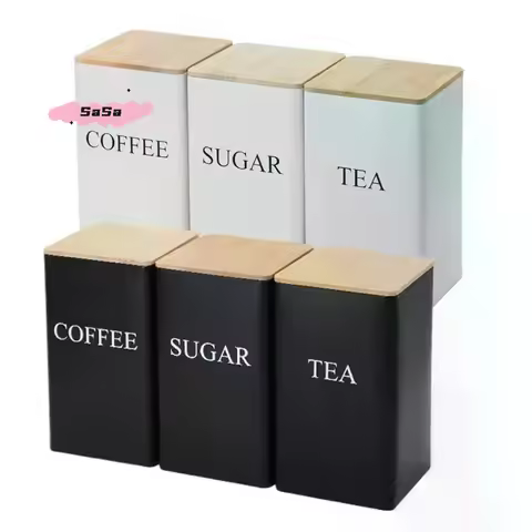 3Pcs 1L Coffee Bean Storage Canisters Tea Sugar Vacuum Sealed Jars Iron Canisters Heat Kitchen Cream