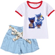 Poppy Playtime Skort T-shirt Set for Kids Girls Short Sleeve Summer BowKnot Short Jeans and Tops Kid's Clothing Cotton + Polyester Cartoon GirlBaBy 2-15 Yrs 0000