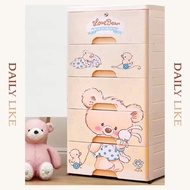 Daily Like | Colorful 5 Tier Plastic Drawer Bear Cute Cabinet Storage Wheels Plastic Drawer Design Kabinet Baju Baby